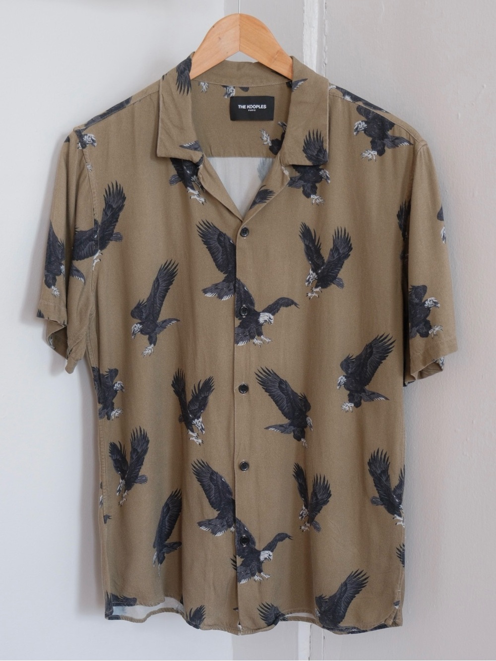 The Kooples Khaki Short-Sleeve Eagle Print Button-Down Shirt
